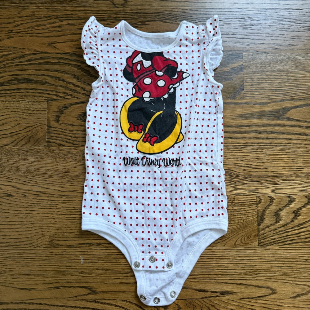 Disney Minnie Mouse White and Red Polka Dot Bodysuit